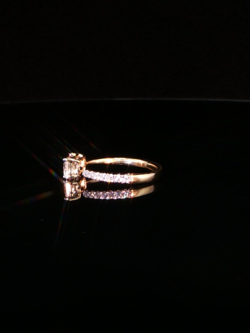 1.10ct Lab Grown Emerald Diamond Engagement Ring 14K Rose Gold Pave Band